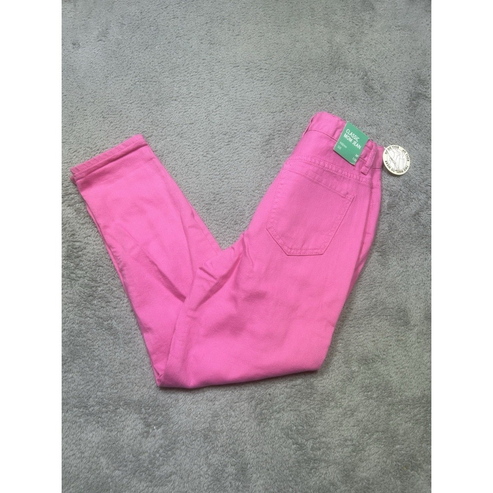 SONG Jeans Women's 1/25 Pink Distressed Button Fly Mom 24" Roll Cuff Relaxed